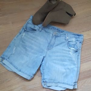 Distressed denim shorts